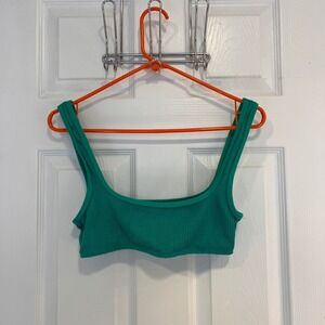 Good American Always Fits Scoop Neck Bikini Top Jade Green Crinkle GSW1035 S/M